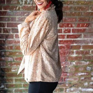 Sequin Moto Jacket - Rose Gold